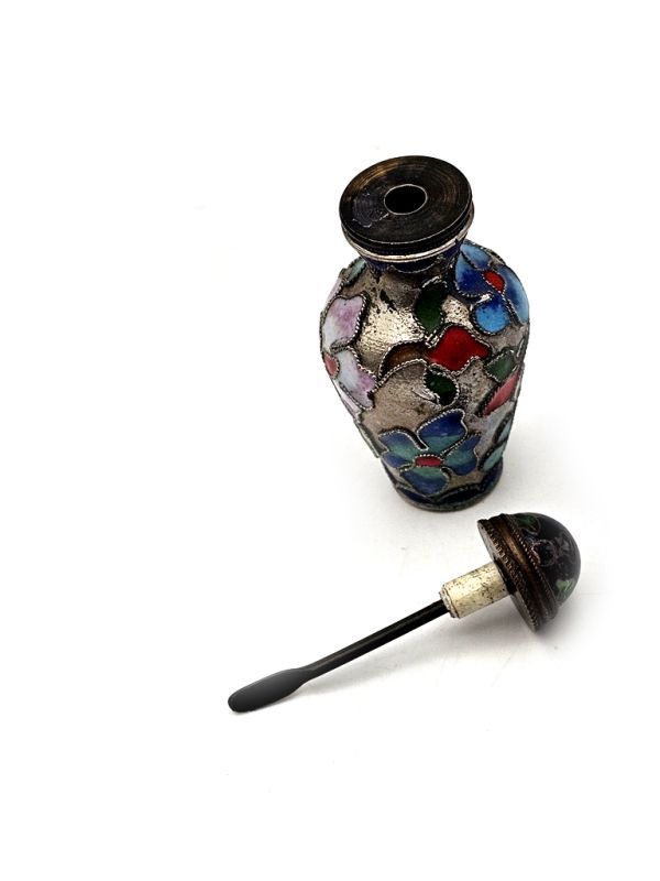 Chinese metal snuff bottles - Cloisonne - Silver 2