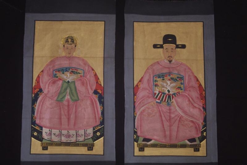 Chinese Ming ancestors couple Painting from China Pink 1