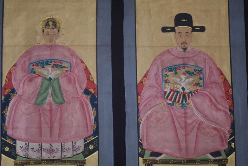 Chinese Ming ancestors couple Painting from China Pink 2