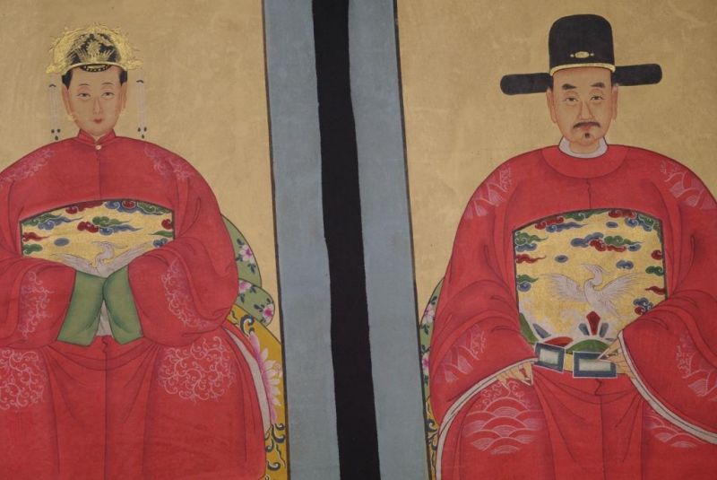 Chinese Ming ancestors couple Painting from China Red 2