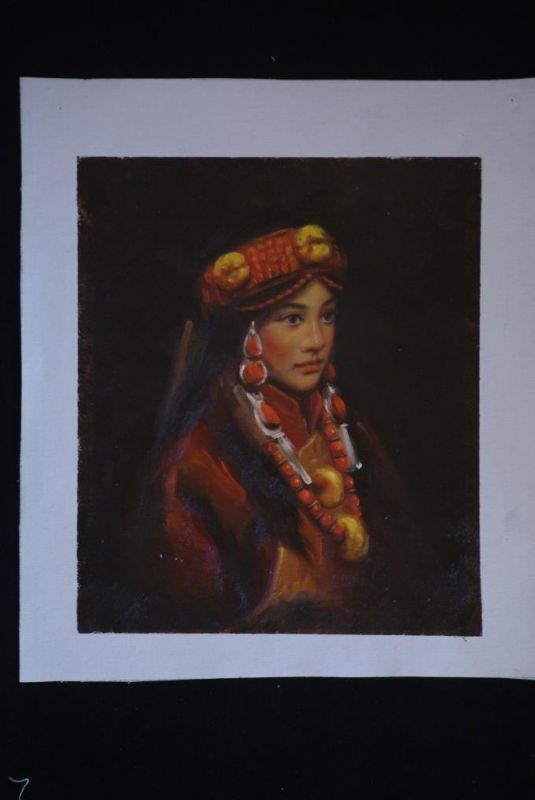 Chinese oil painting - Miao minority woman portrait - 11 1