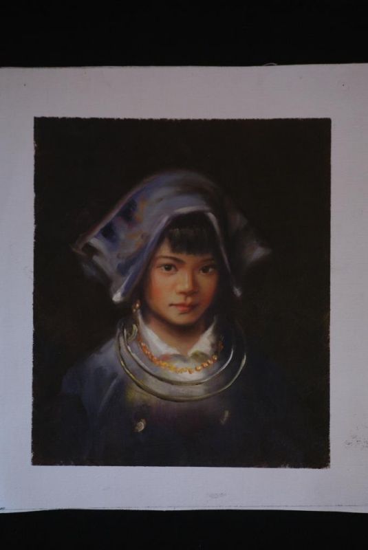 Chinese oil painting - Miao minority woman portrait - 12 1