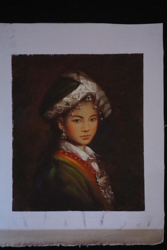 Chinese oil painting - Miao minority woman portrait - 3 1