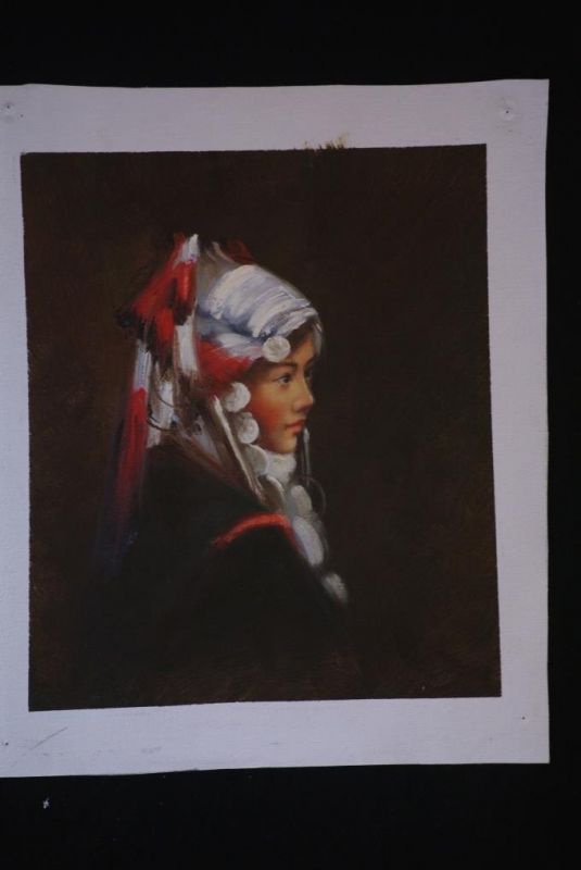 Chinese oil painting - Miao minority woman portrait - 6 1