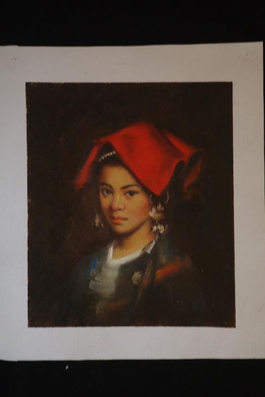 Chinese oil painting - Miao minority woman portrait - 8 1