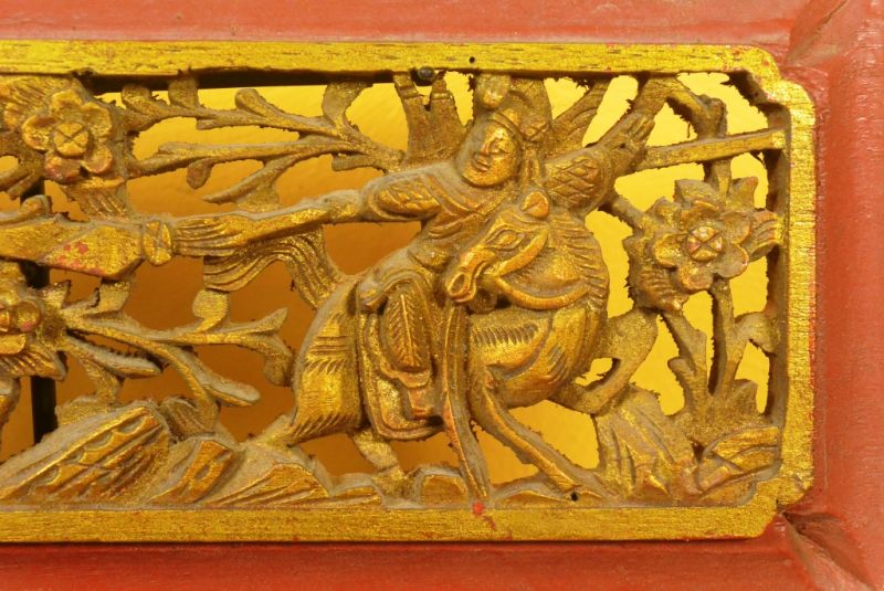 Chinese Old Wooden Panel Wood Qing Dynasty Rider 3 4