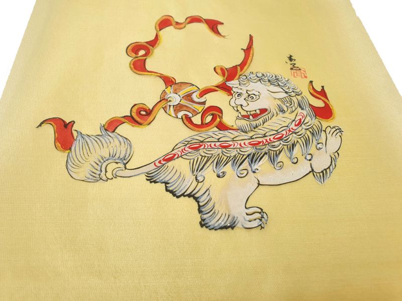 Chinese Painting on silk to frame - Chinese guardian lions 3