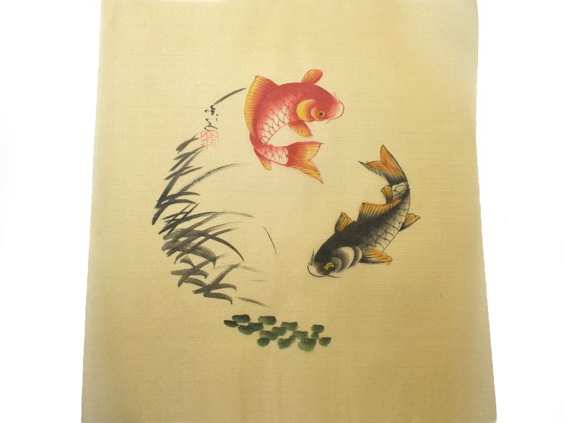 Chinese Painting on silk to frame - The red fish and the fish 1