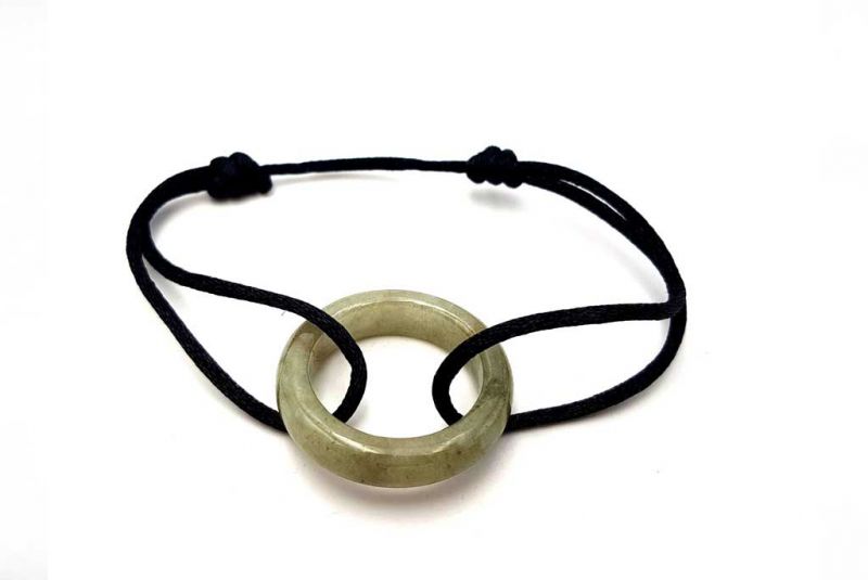 Chinese Pi Bracelet in real Jade - Dinh Van Style Green circle / Black cord 1
