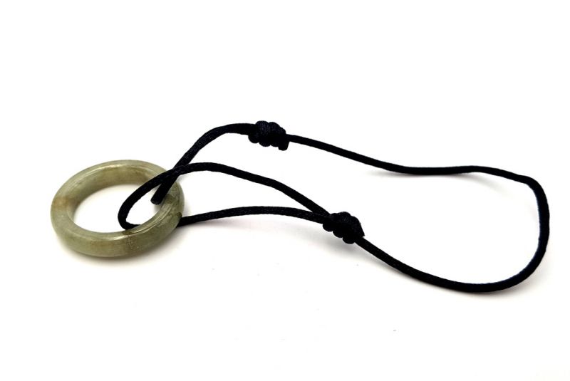 Chinese Pi Bracelet in real Jade - Dinh Van Style Green circle / Black cord 3