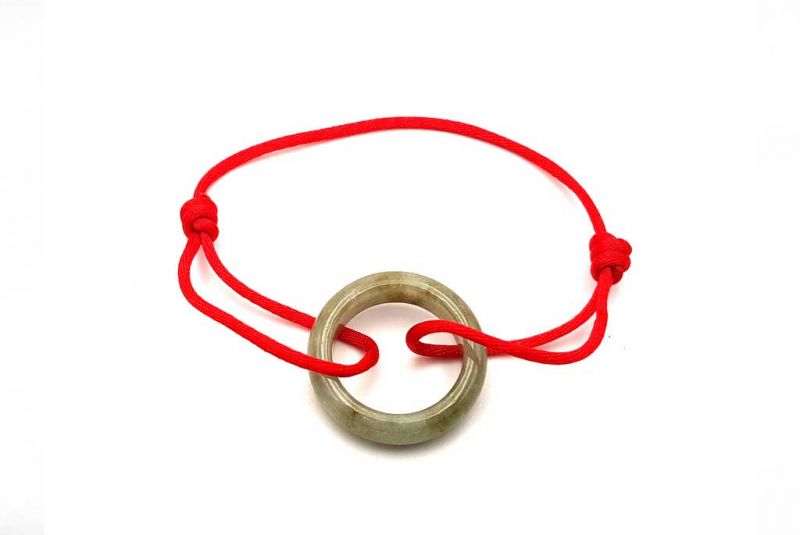 Chinese Pi Bracelet in real Jade - Dinh Van Style Green Circle / Red Cord 1