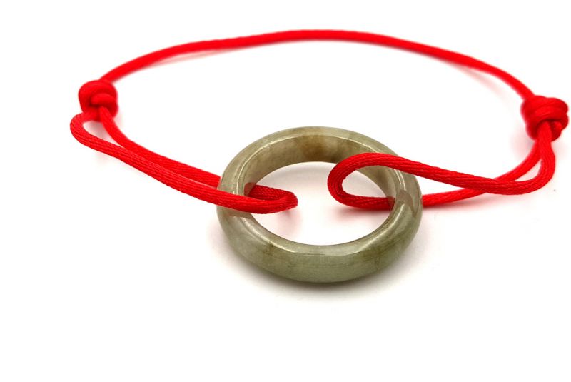 Chinese Pi Bracelet in real Jade - Dinh Van Style Green Circle / Red Cord 2