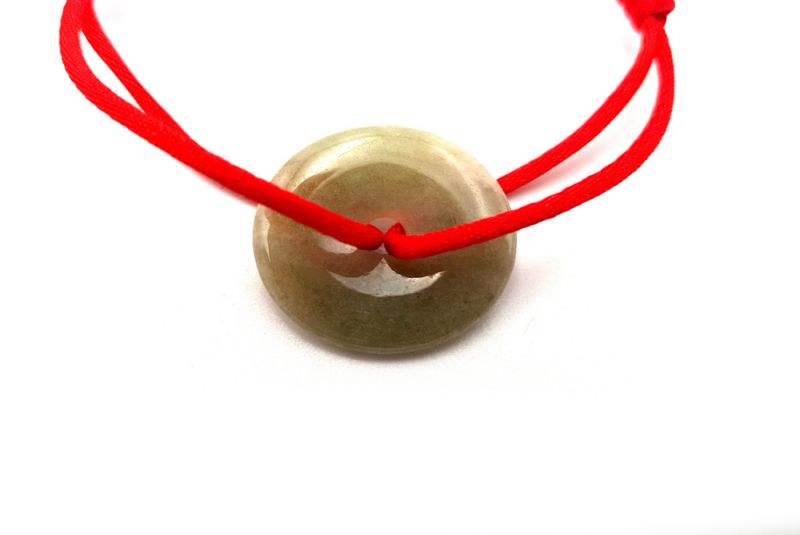 Chinese Pi Bracelet in real Jade - Dinh Van Style Green Disk / Red Cord 2
