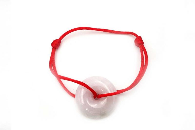 Chinese Pi Bracelet in real Jade - Dinh Van Style White Disc / Red Cord 1