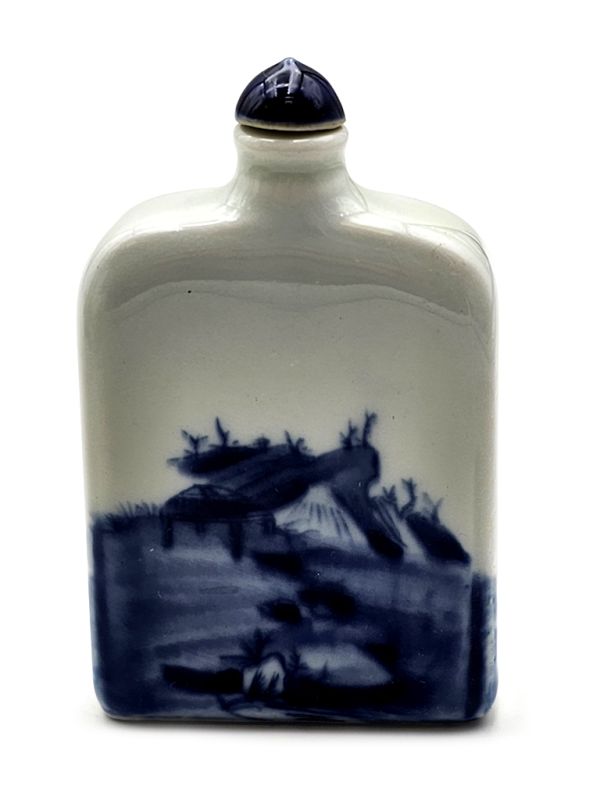 Chinese Porcelain Snuff Bottle - hand made painting - White and Blue - Landscape 2 2