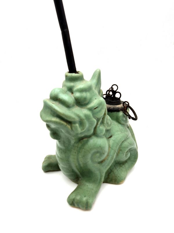 Old Chinese Celadon Water Pipe - Chinese guardian lion 4