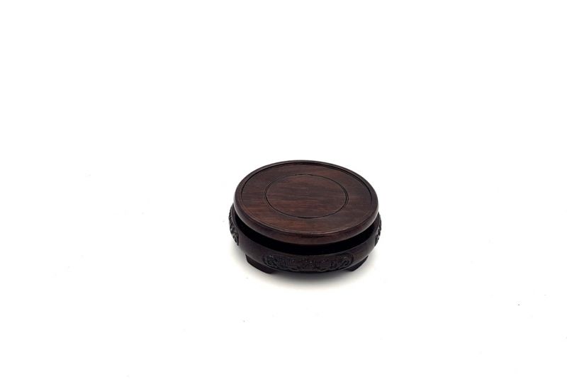 Chinese round wood support engraved 7,5cm 2