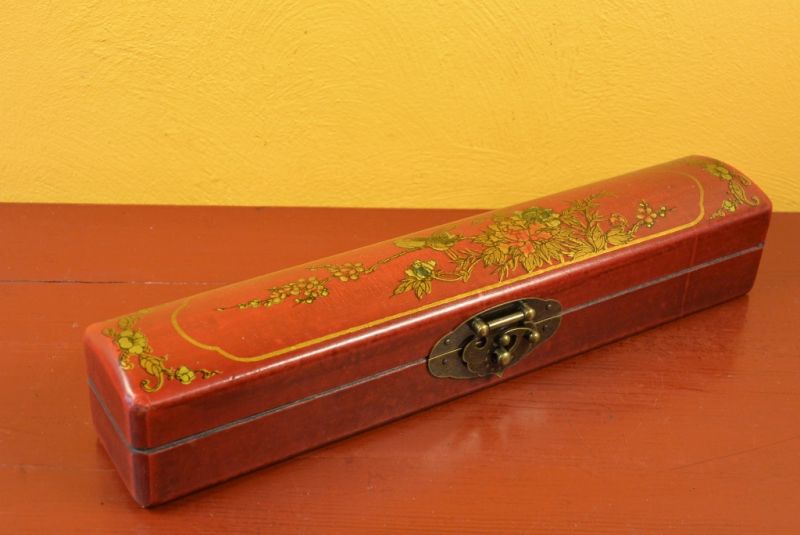 Chinese small long wooden box Red Birds 1