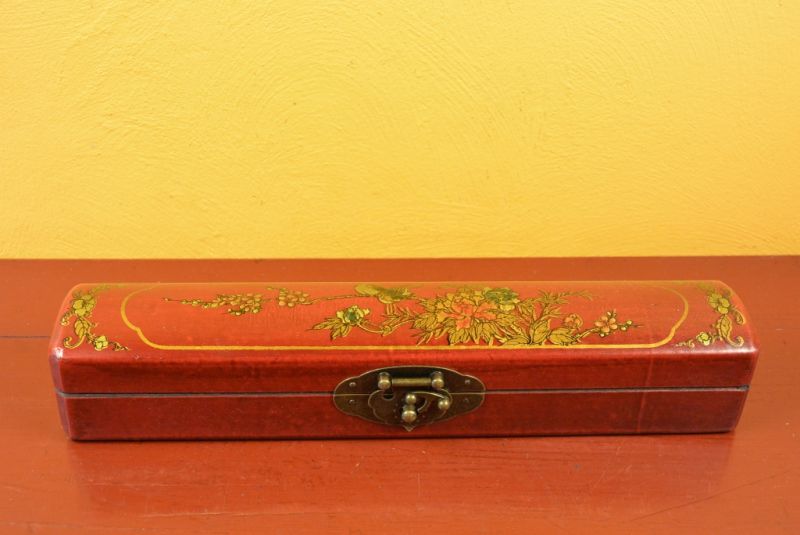 Chinese small long wooden box Red Birds 2