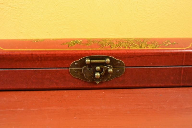 Chinese small long wooden box Red Birds 3