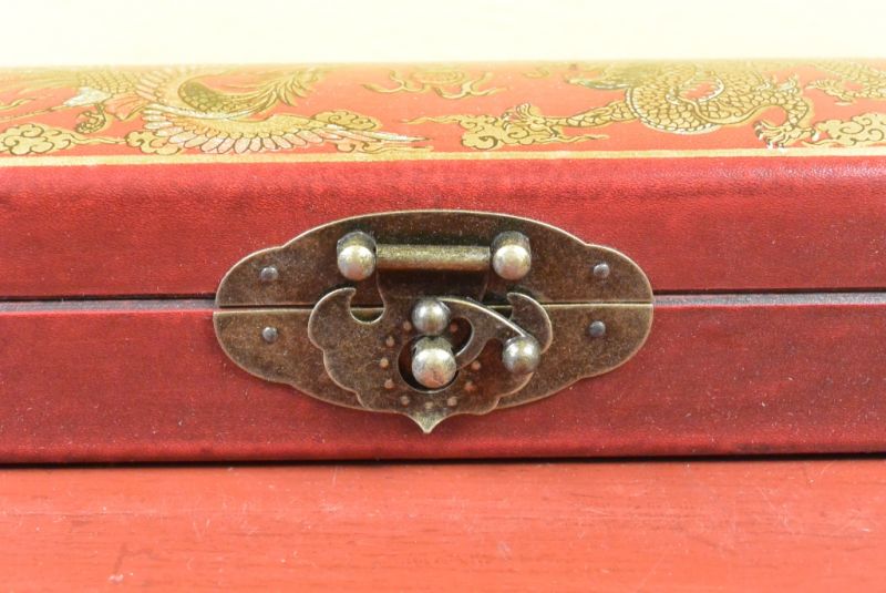 Chinese small long wooden box Red Dragon and Phoenix 3