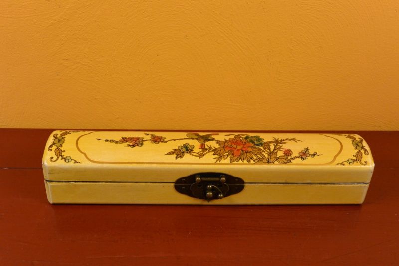 Chinese small long wooden box Yellow Birds 2