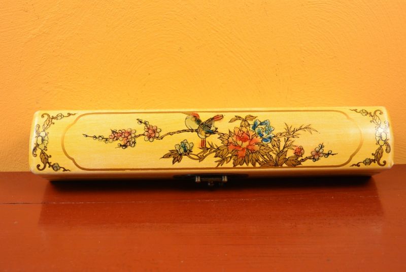 Chinese small long wooden box Yellow Birds 4