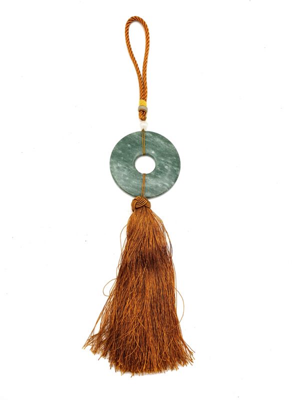 Chinese Tassel - Jade Bi Disc - Green and gold 1