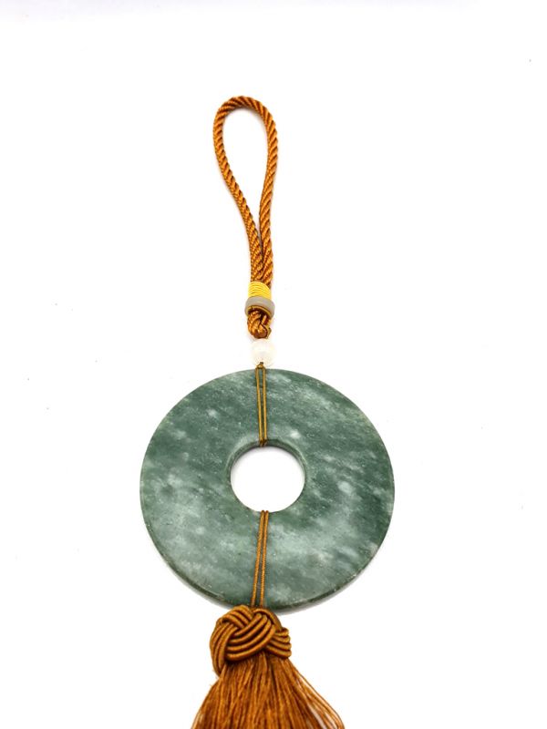 Chinese Tassel - Jade Bi Disc - Green and gold 2