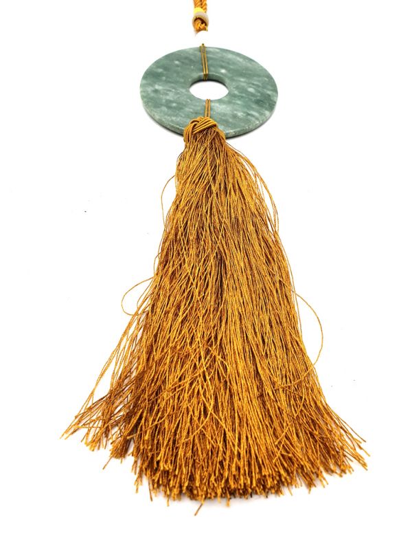 Chinese Tassel - Jade Bi Disc - Green and gold 3