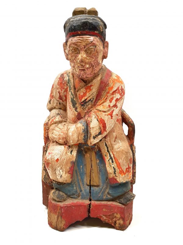 Chinese Votive Statue - Qing Dynasty - Old man - polychrome 1