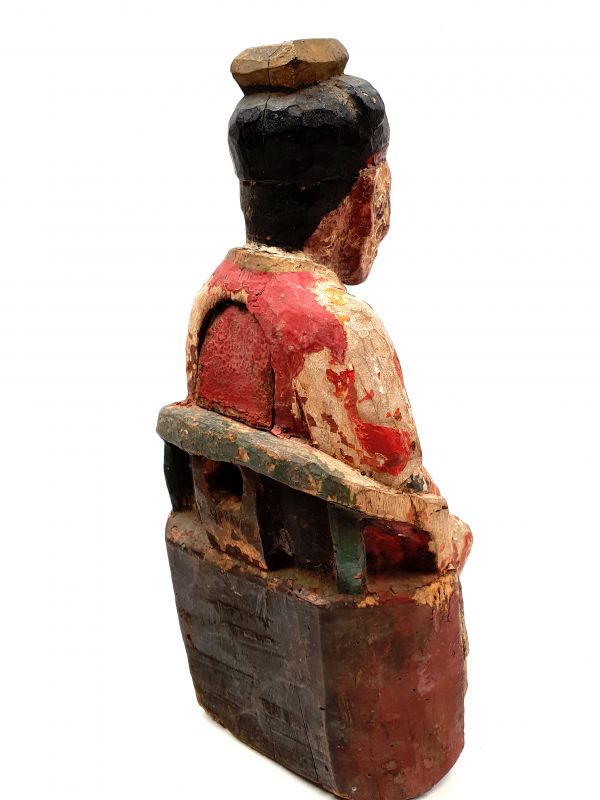Chinese Votive Statue - Qing Dynasty - Old man - polychrome 4