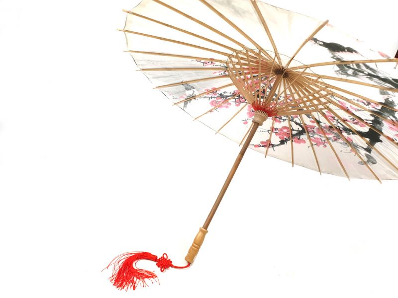 Chinese Wood and Paper Parasol - Birds on cherry tree 3