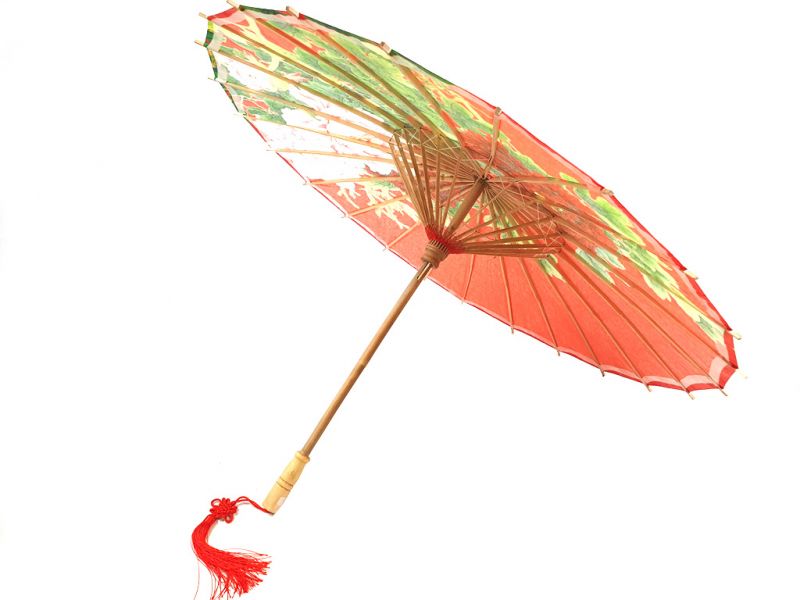 Chinese Wood and Paper Parasol - Flowers - Red 3