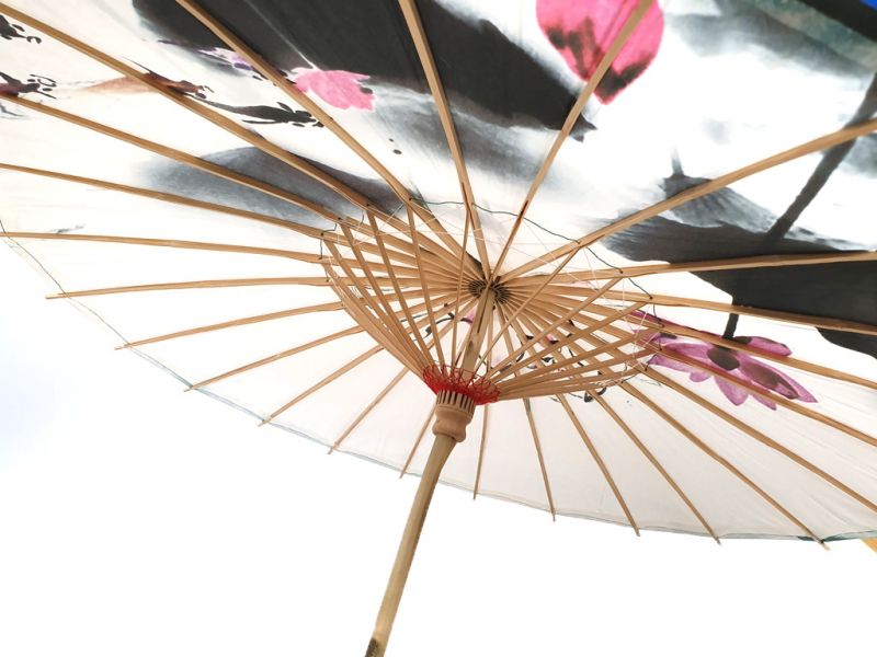 Chinese Wood and Paper Parasol - Lotus and fish 3