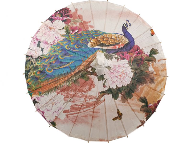 Chinese Wood and Paper Parasol - Peacock 1