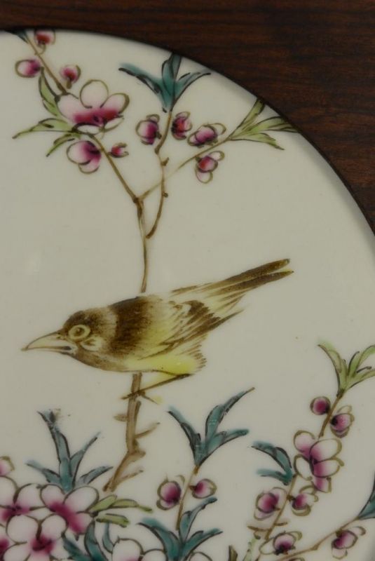 Chinese Wood and Porcelain Panel Bird on cherry tree 2 4