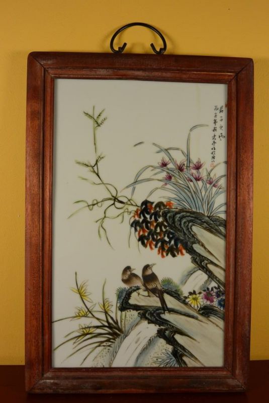 Chinese Wood and Porcelain Panel Nature 2 1