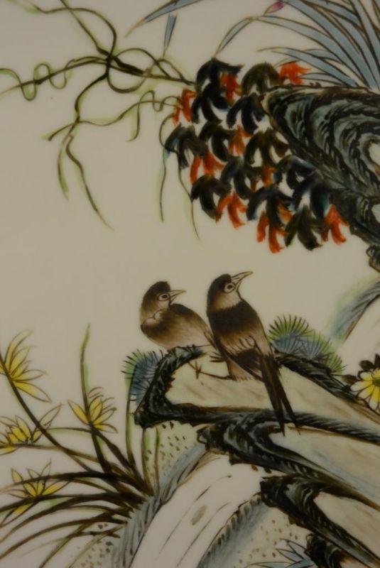 Chinese Wood and Porcelain Panel Nature 2 4