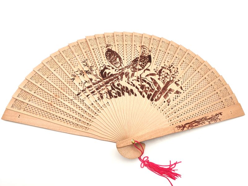 Chinese Wooden Fan - The two birds 1