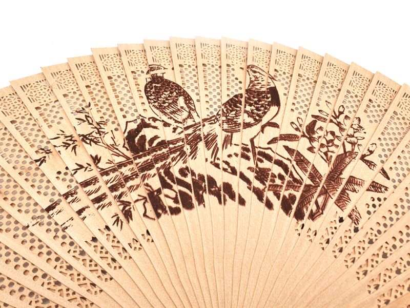 Chinese Wooden Fan - The two birds 2