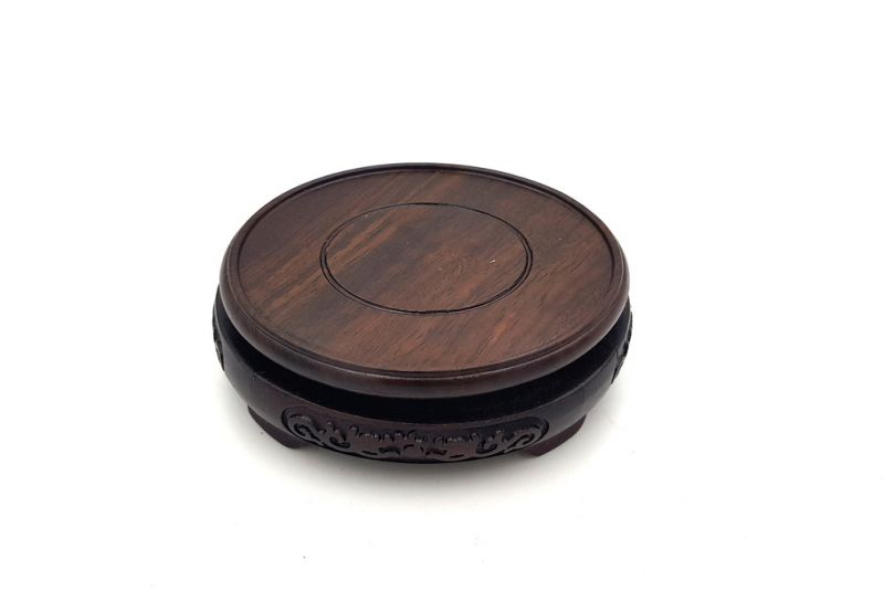Chinese round wood support engraved 9,5cm 2