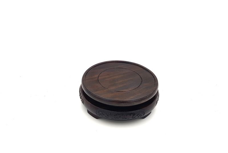 Chinese round wood support engraved 8,5cm 2