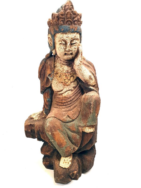 Chinese Wooden Statue Goddess Guan Yin Sarvanivarana 1