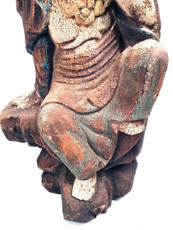 Chinese Wooden Statue Goddess Guan Yin Sarvanivarana 3