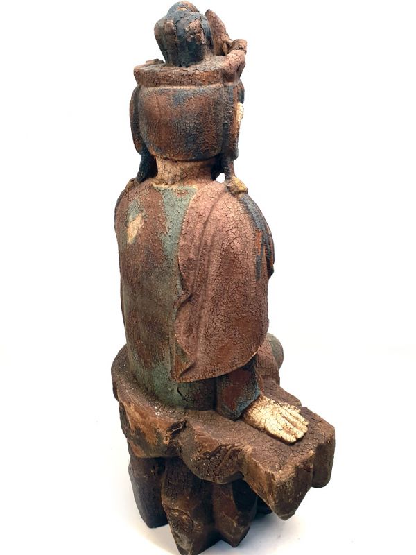 Chinese Wooden Statue Goddess Guan Yin Sarvanivarana 5