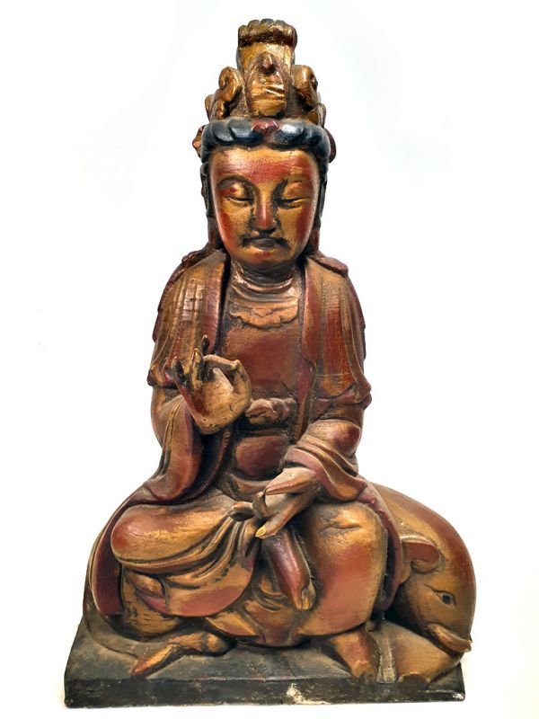 Chinese Wooden Statue Goddess on an elephant 1