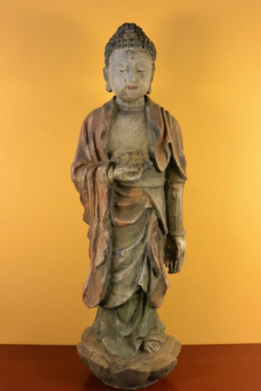 Click thumbnail to enlarge and hover over the picture to zoom Chinese Wooden Statue Standing Buddha 1