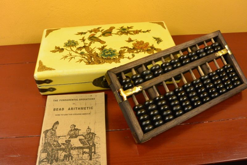 Chinese yellow Box with a wooden abacus 1