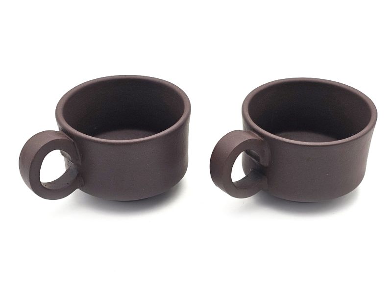 Chinese Yixing clay cups - Zi Ni Brown Clay - art of tea - Set of 2 cups with handle - 90ml 1